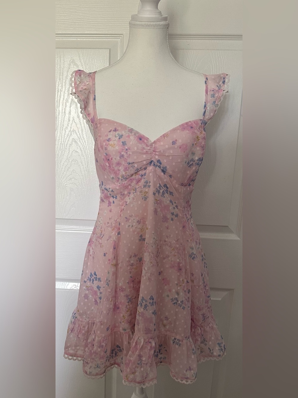 Lucy in the Sky Floral Dotted A-Line Dress in Pink - Picture 1 of 2